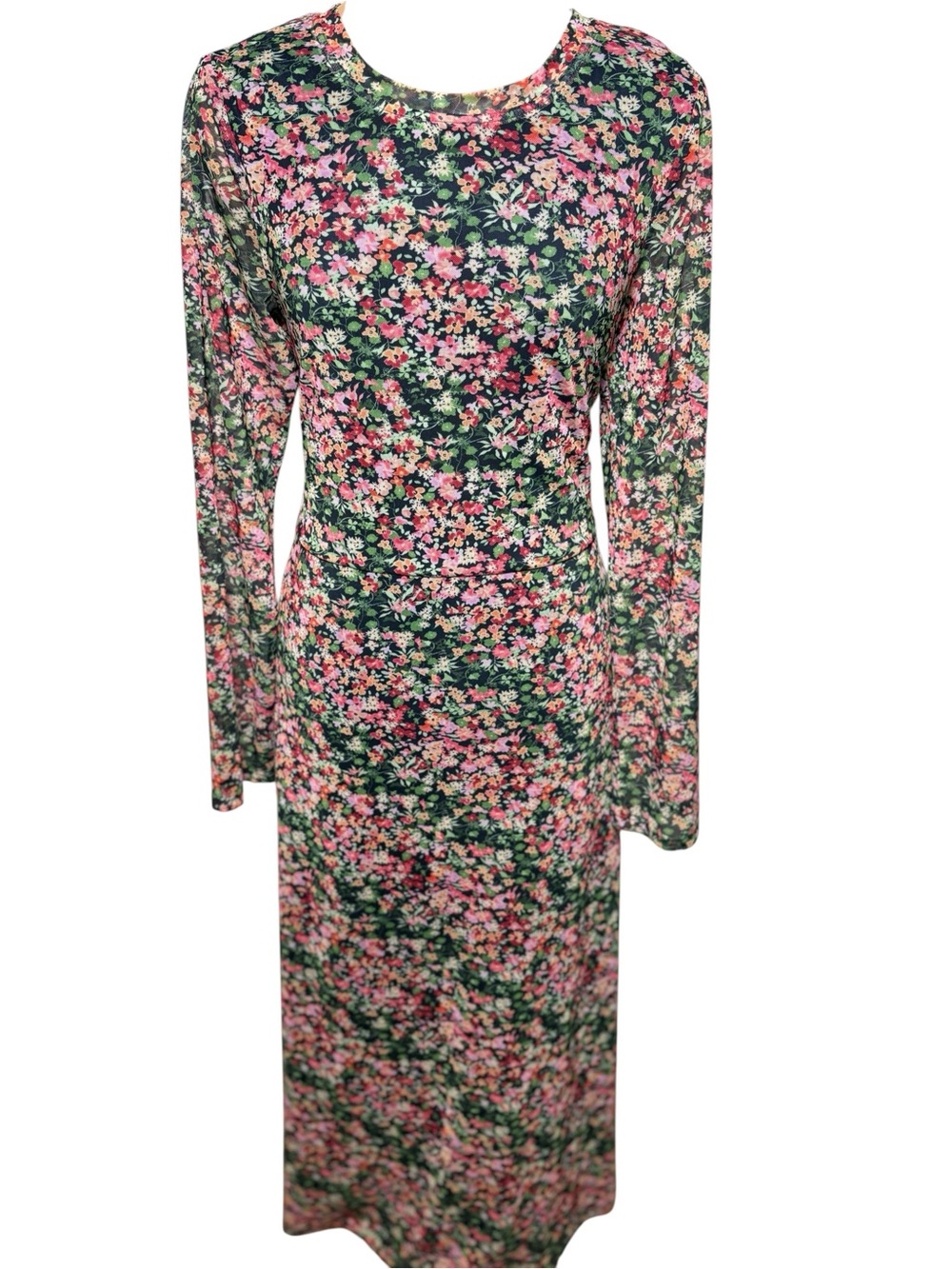 Eva Franco Anthropologie Floral Mesh Maxi Dress Boho Long Sleeve Size M - Picture 2 of 8